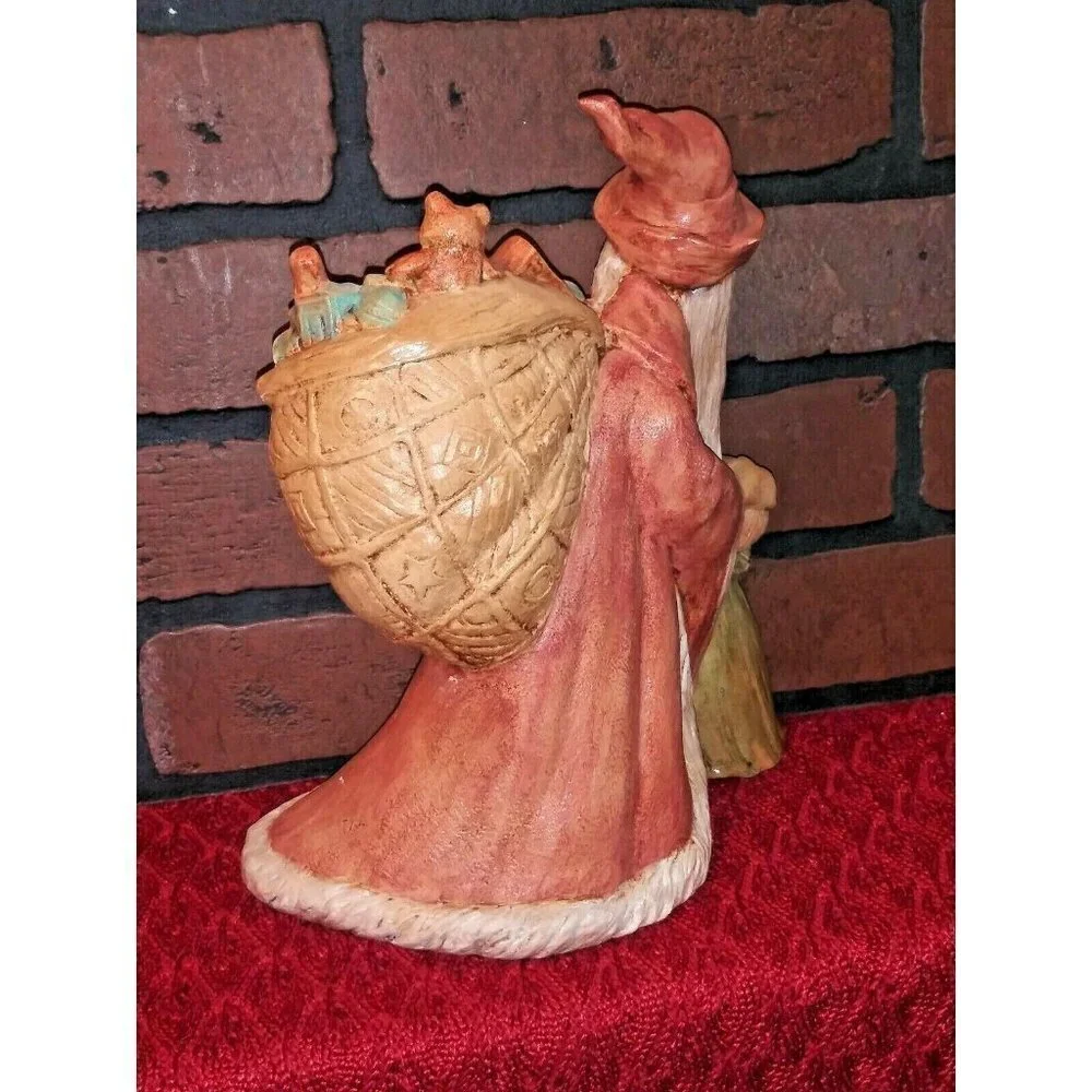 Vintage Antique Santa Figure w Child & Bag of Toys Ceramic Neutral colors RARE